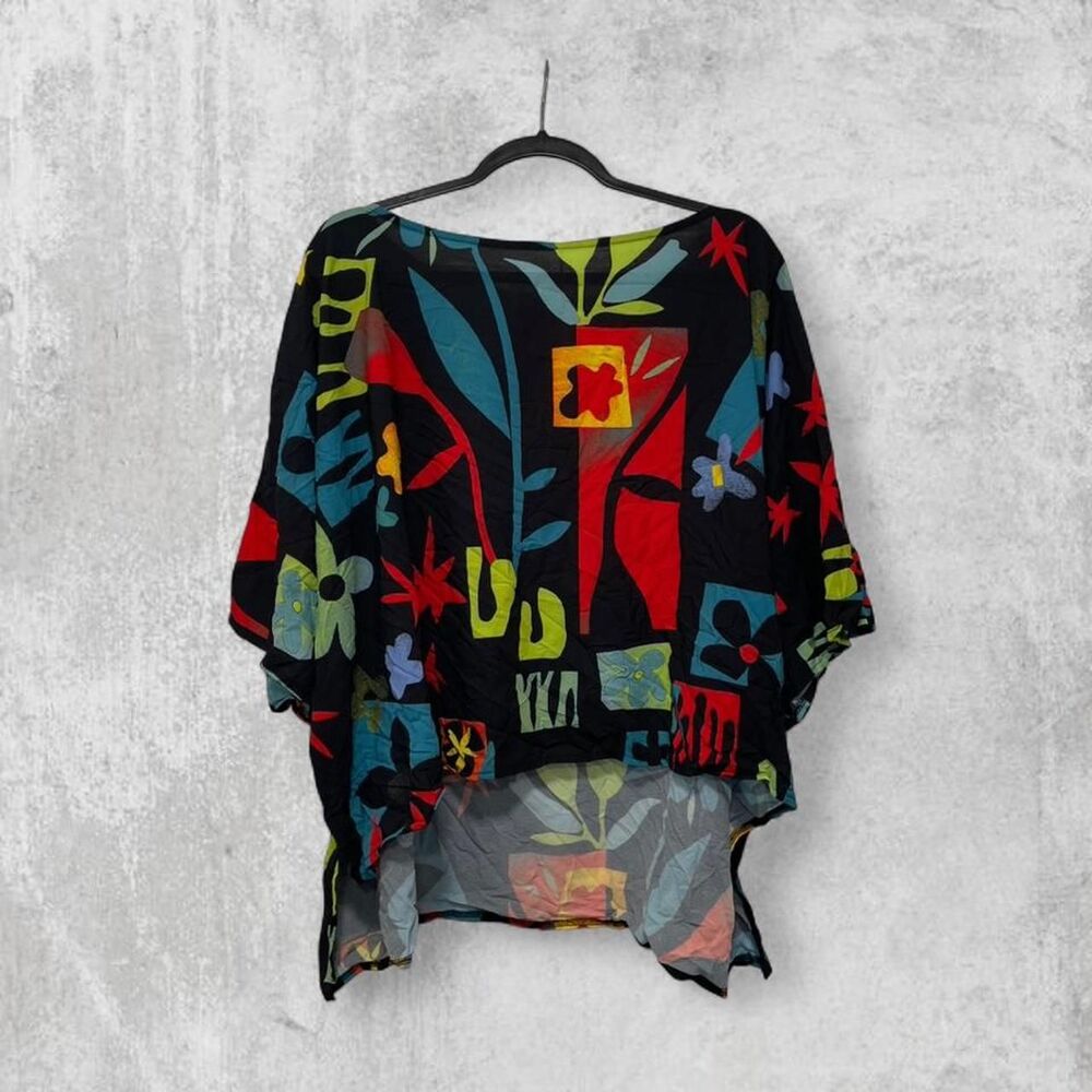 Kozan Alina Top Crush Crepe Abstract Floral Asymmetrical Oversized Fit One Size